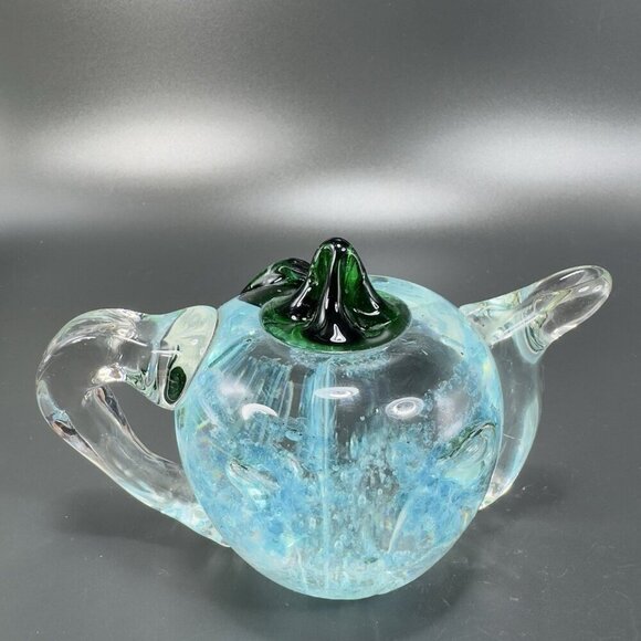 Vintage Venetian Art Glass Paperweight Hand Blown Teapot Shaped Green Leaf Glass - Picture 8 of 12
